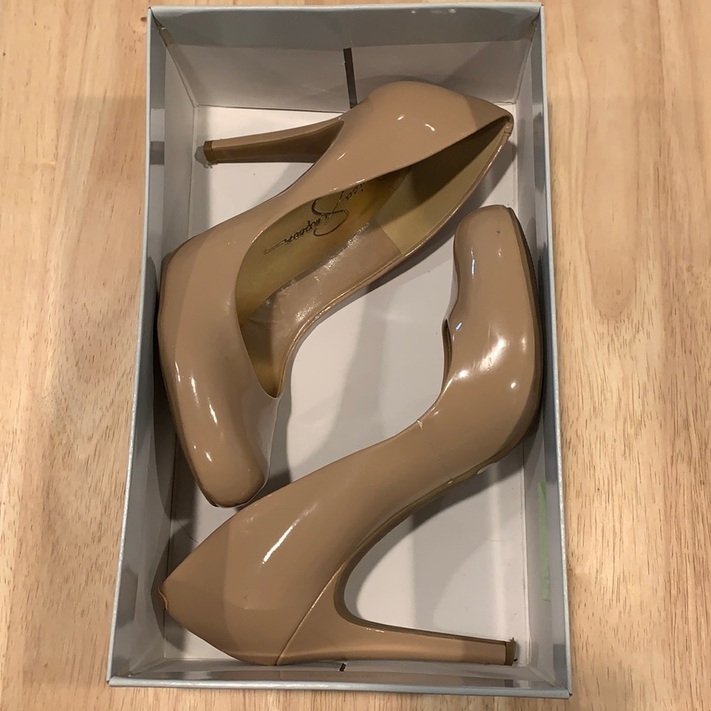 Nude patent heels